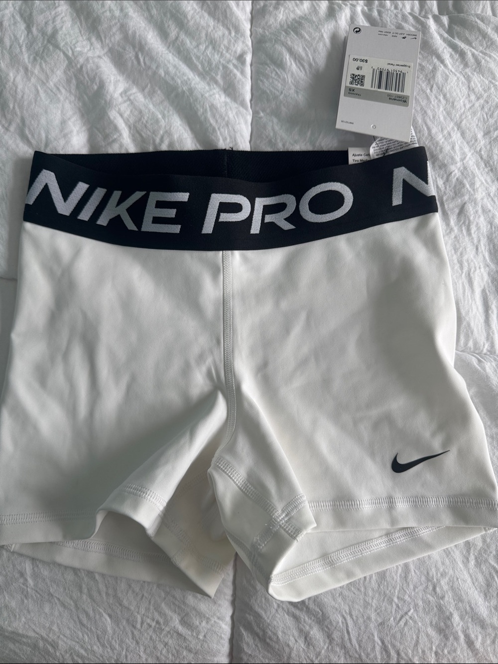 Nike White Compression Shorts with Black NIKE PRO Waistband